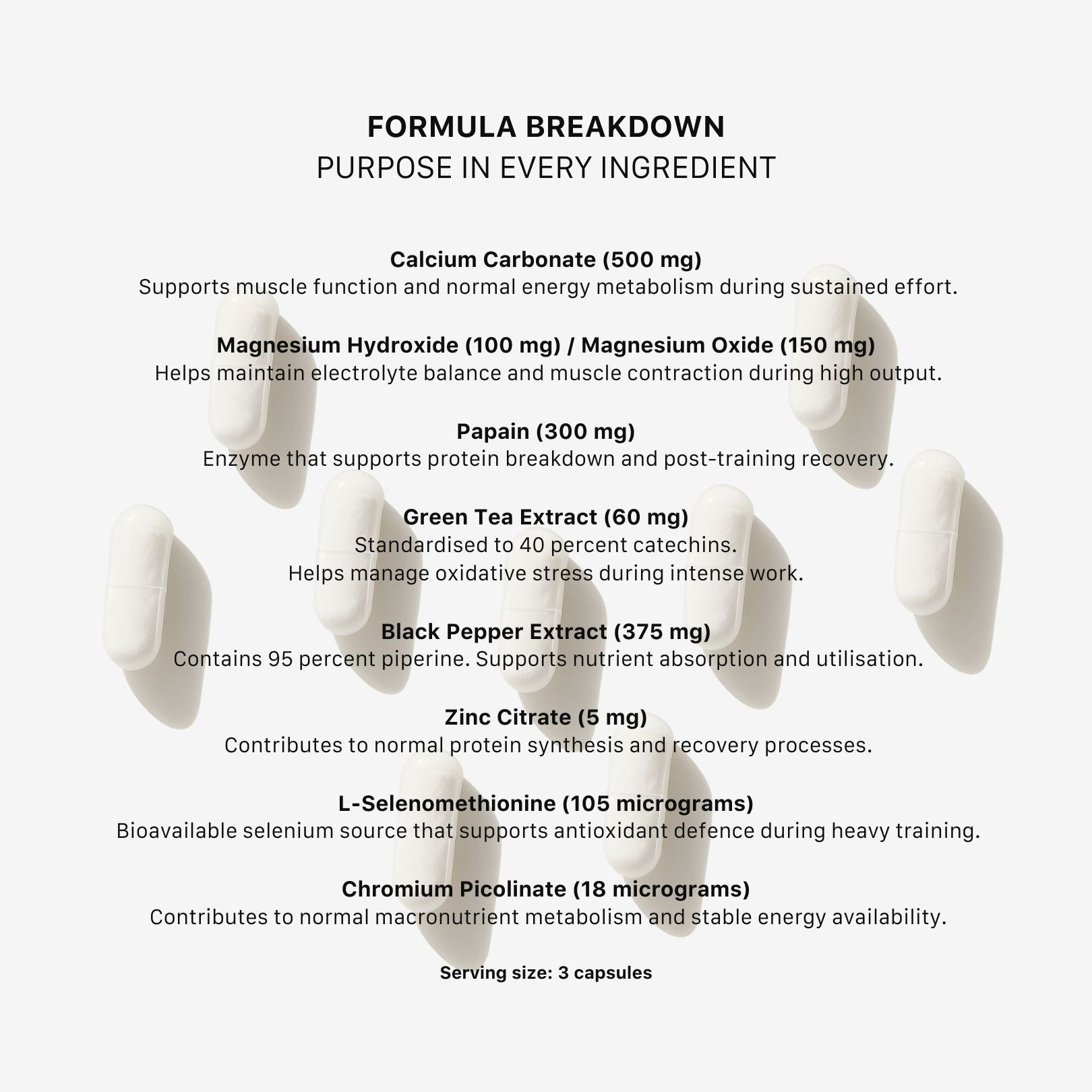 Torra lactic acid buffer ingredient breakdown with minerals, enzymes and extracts for fatigue resistance